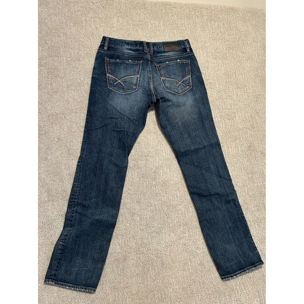 BKE Jake Mens Dark Wash Straight Leg Denim Jeans 32R Blue Whiskered Stitching